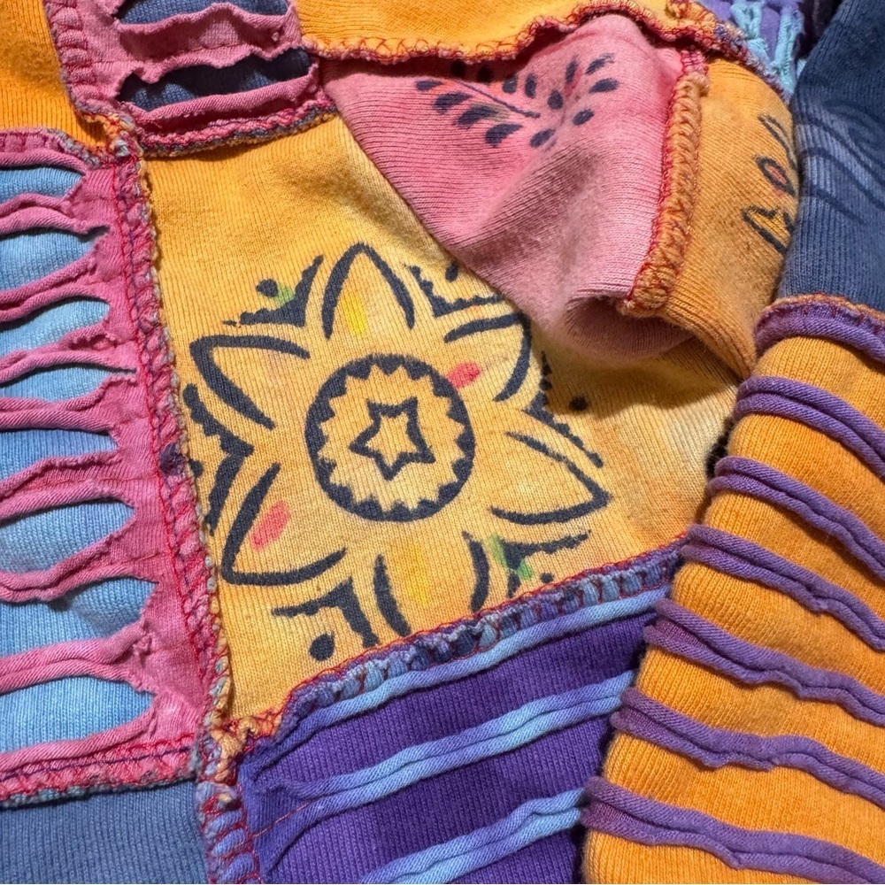 Vintage Rising International Patchwork Artsy Hippie Hoodie Long Sleeve Cotton M - Picture 9 of 10